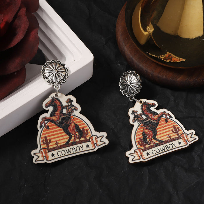 Wholesale Wooden Cut and Print Vintage Earrings All-match Small Style