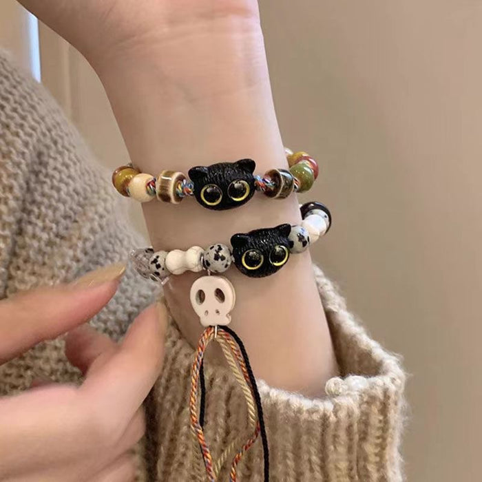 Wholesale Cat ceramic woven rope bracelet with niche design and colorful tassel bracelet accessories