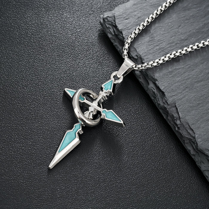 Wholesale Versatile cross pendant necklace with loop, fashionable and trendy long sweater chain pendant, titanium steel accessory