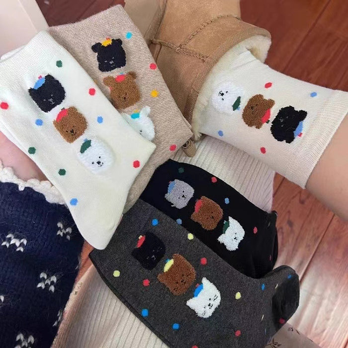 Wholesale Colorful little bear socks women's autumn and winter cotton retro cute sweet girl socks