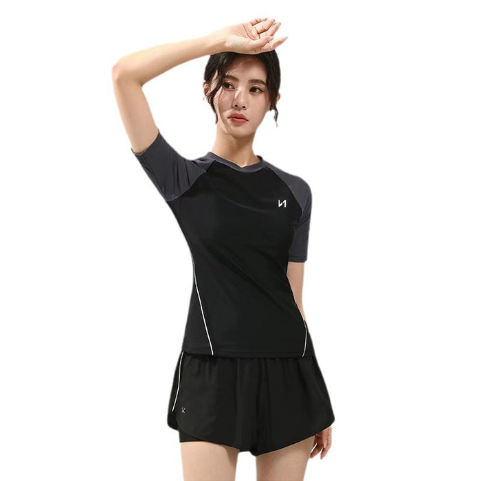 Wholesale Swimsuit women's split sports two-piece polyester simple color matching conservative slimming belly covering hot spring swimsuit