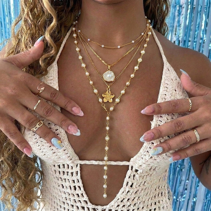 Wholesale Trendy Ceramic Layering Necklace Set with Ocean Shell Starfish