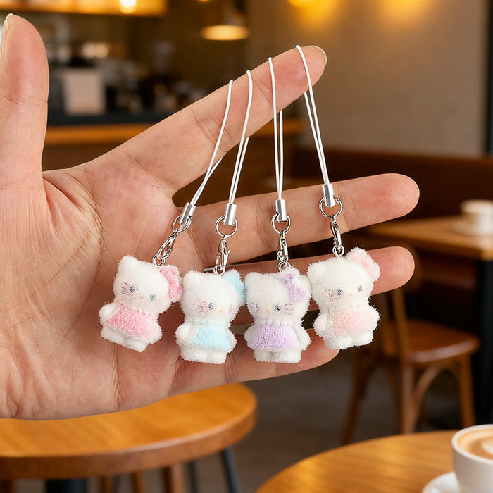 Wholesale Resin flocked cute 3D cat keychain pendant