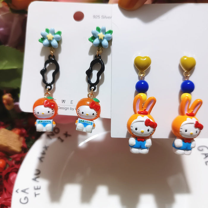 Wholesale Cute Funny Cos Dress-up Cat Rabbit Persimmon Cat Cartoon Silver Earrings Female Cross-border ins Girl