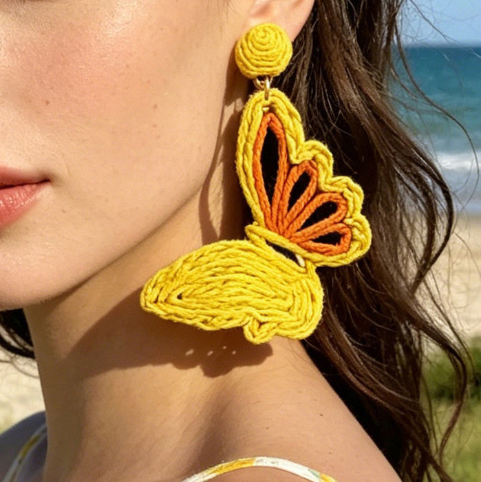 Wholesale Raffia Flower Earrings Summer Beach Style Fashion Accessory MOQ≥2