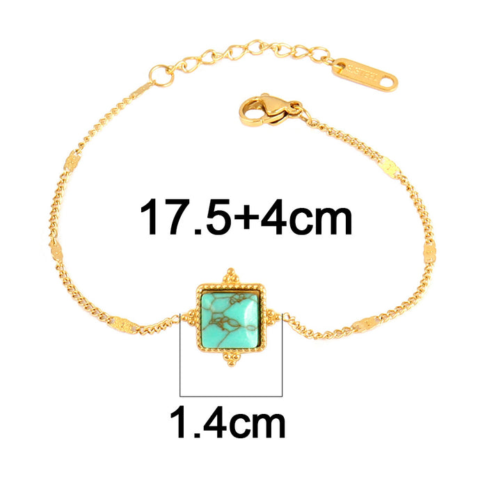 Wholesale Vintage stainless steel natural stone pendant bracelet,  simple and multi-element turquoise bracelet