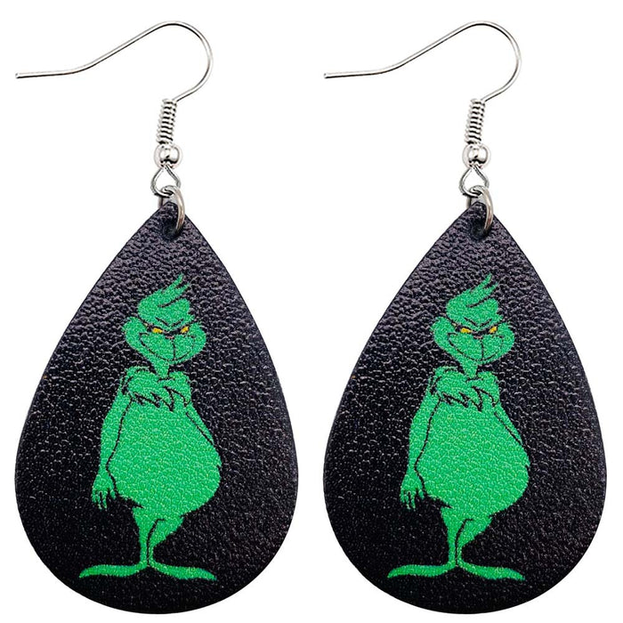 Wholesale  Christmas Green Frog Leather Earrings  Double-Sided Printed Earrings Holiday Accessories