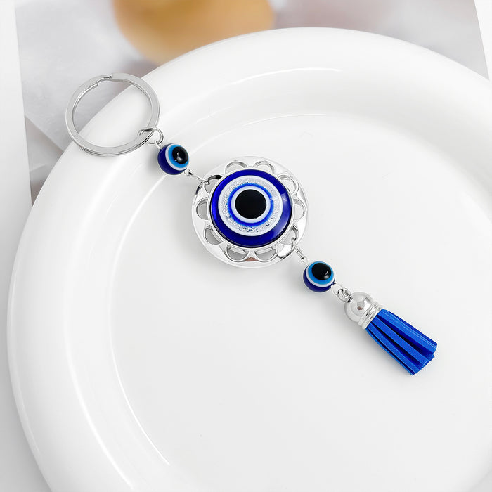 Wholesale Brilliant Diamond Blue Eyes Devil' s Eye Tassel Keychain Accessories Bag Pendant