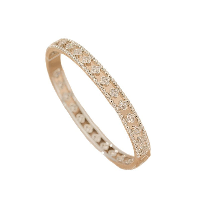 Wholesale Titanium Steel Full Diamond Four-Leaf Clover Necklace Earrings Ring Bracelet Set