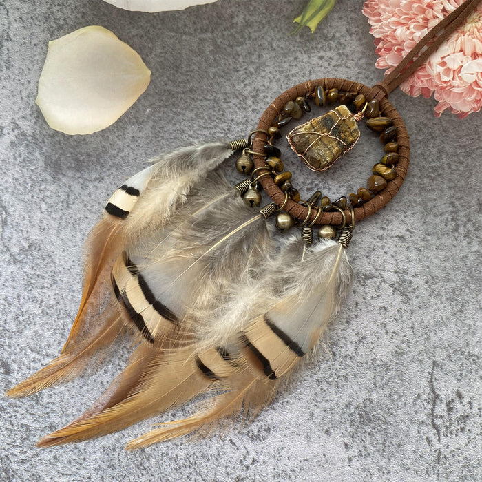 Wholesale Natural Stone Bell Car Hanging Ornament Black Feather Hoop Simple Style MOQ≥2