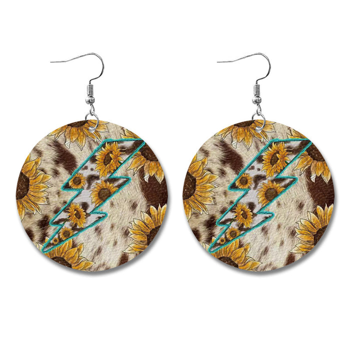 Wholesale Western retro leather earrings water drop Cow brand printing earrings