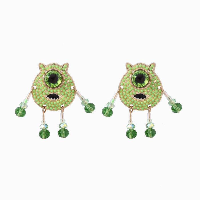 Wholesale Creative Personalized Zircon Rice Beads Fresh Green Cartoon Anime Character Women's Earrings