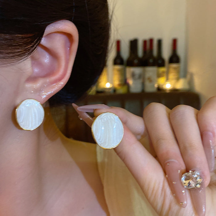 Wholesale Retro white oil dripping geometric earrings, fashionable and simple earrings, high-end and personalized versatile earrings