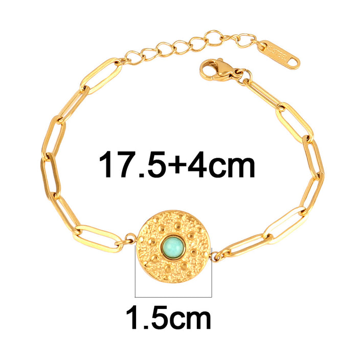 Wholesale Vintage stainless steel natural stone pendant bracelet,  simple and multi-element turquoise bracelet