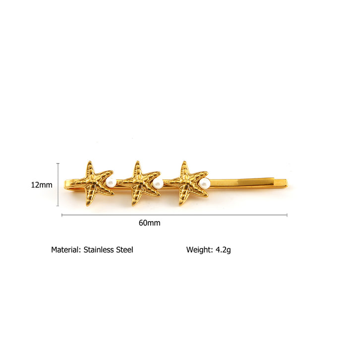 Wholesale Fashionable hot selling natural style stainless steel straw hat hair clip, personalized retro starfish fringe headband