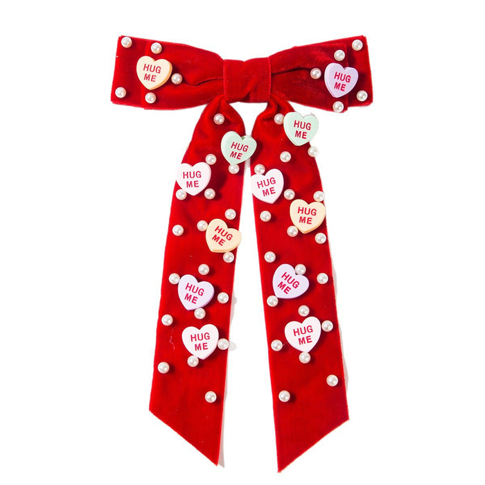 Wholesale Flocked Pearl-Inlaid Spring Heart Letter Hair Clip