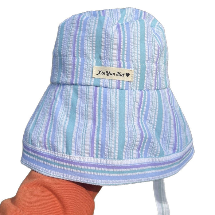 Wholesale Versatile striped strap fisherman hat new cute sun hat thin casual large brim sun hat