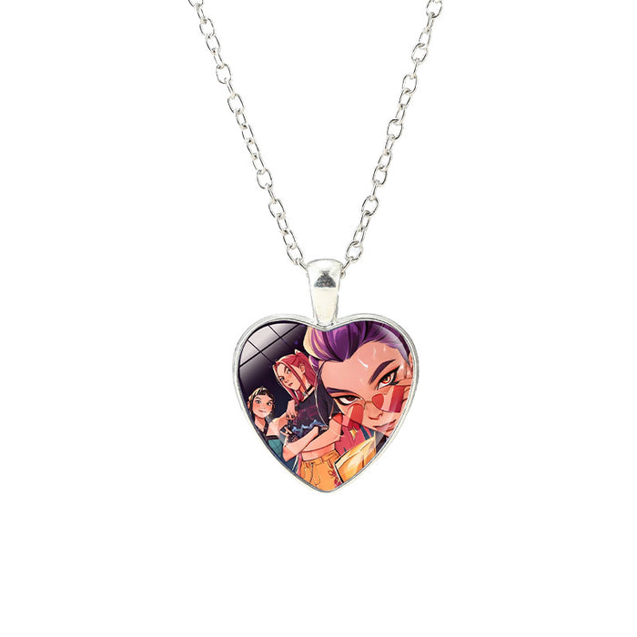 Wholesale Anime Kpop glass heart pendant Necklaces