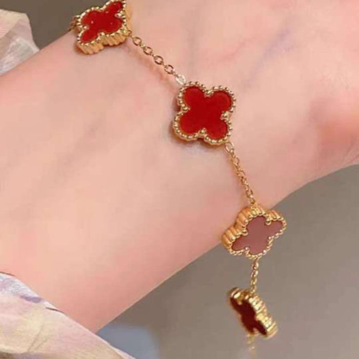 Wholesale Real Gold Electroplated Zircon Four-petal Flower Imitation Fritillaria Bracelet Light Luxury High-end Sense Bracelet Sweet All-match Bracelet Wholesale Women