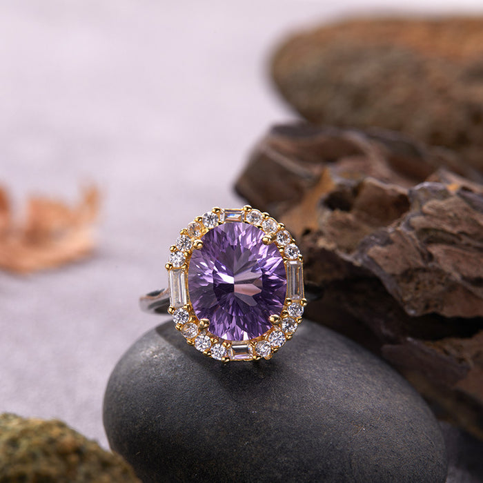 Wholesale Pure silver natural yellow amethyst color treasure ring, high-end jewelry, niche large carat index finger ring
