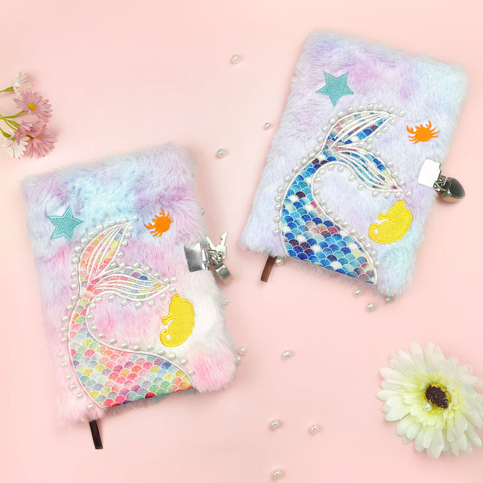 Wholesale Mermaid Pearl Notebook Cute Animal Plush Cover Blank Pages