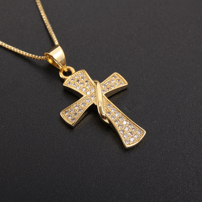 Wholesale Copper Gold Plated Micro-Inlaid Zirconia Cross Necklace JDC-NE-BaiTian009