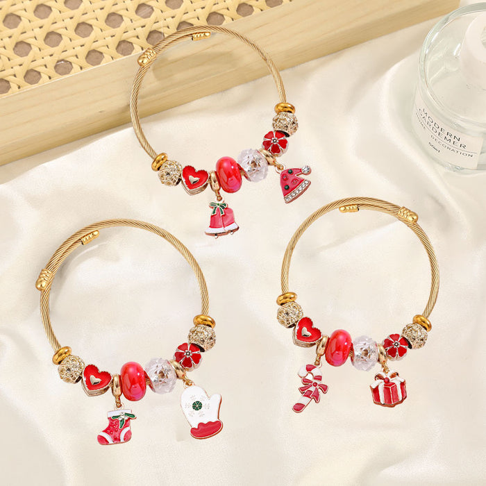 Wholesale Stainless Steel Christmas Bracelet Adjustable with Tree Elk Snowflake Pendants MOQ≥2