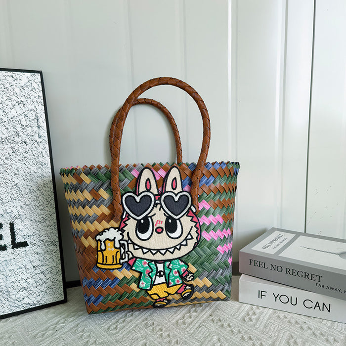 Wholesale  Handbag Summer  Cartoon Woven Bag Large Capacity Work Commuter Bag Hand-Woven Handbag