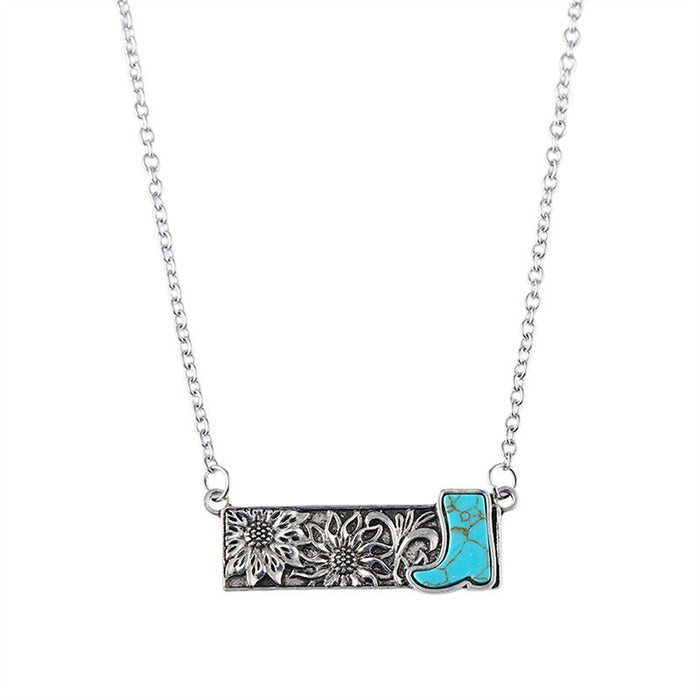 Wholesale 2pcs retro square turquoise bohemian style necklace