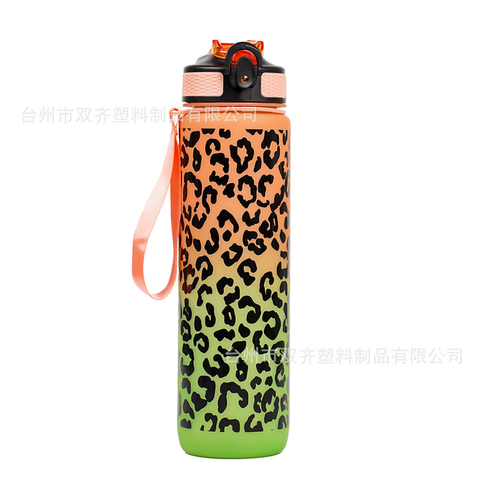 Wholesale Plastic Water Cup Leopard Print Gradient Straw Cup Summer Outdoor Space Cup Large Capacity Sports Water Cup
