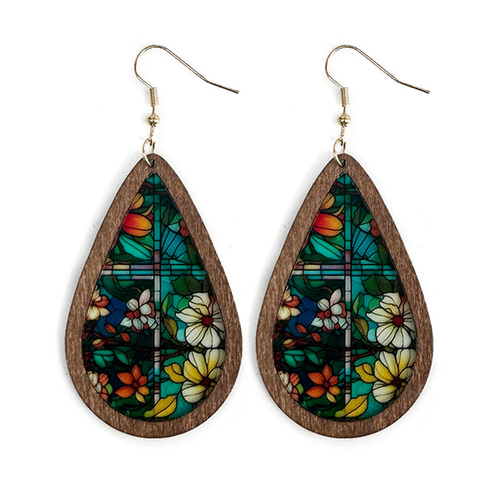 Wholesale Trendy Acrylic Water Drop Earrings Church Color Print Translucent Jewelry Accessory