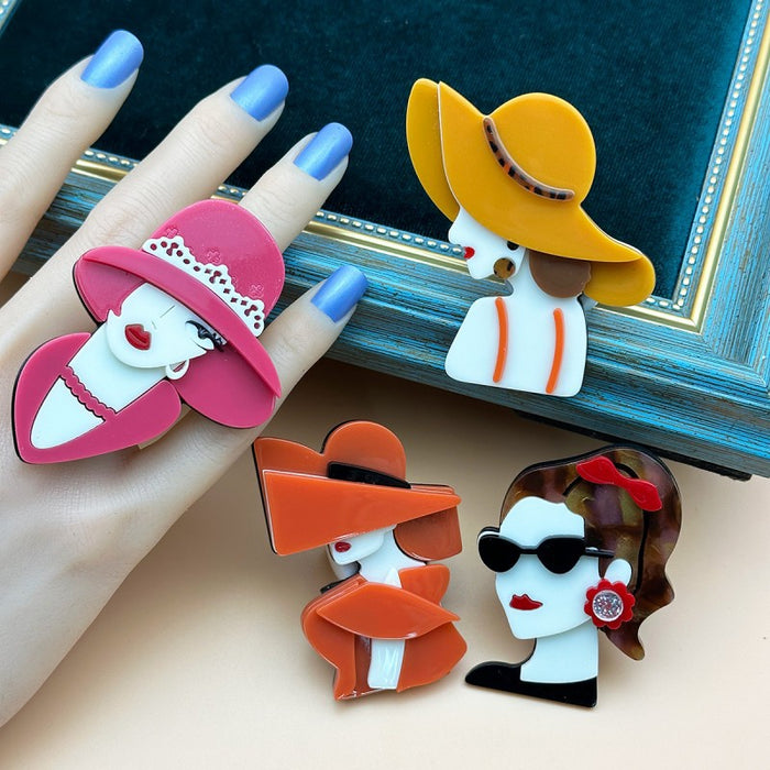 Wholesale Hat Girl Ring Acrylic Character Ring