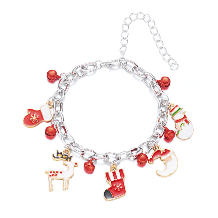 Wholesale Drip Oil Finish Alloy Christmas Bracelet with Santa and Elk Fashion Gift Accessory