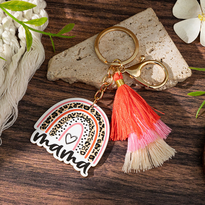 Wholesale Leopard print " MAMA"  letter wooden keychain