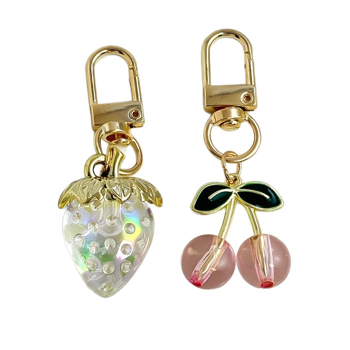 Wholesale Peach Heart Sweet Translucent Strawberry Flower Heart-Shaped Keychain