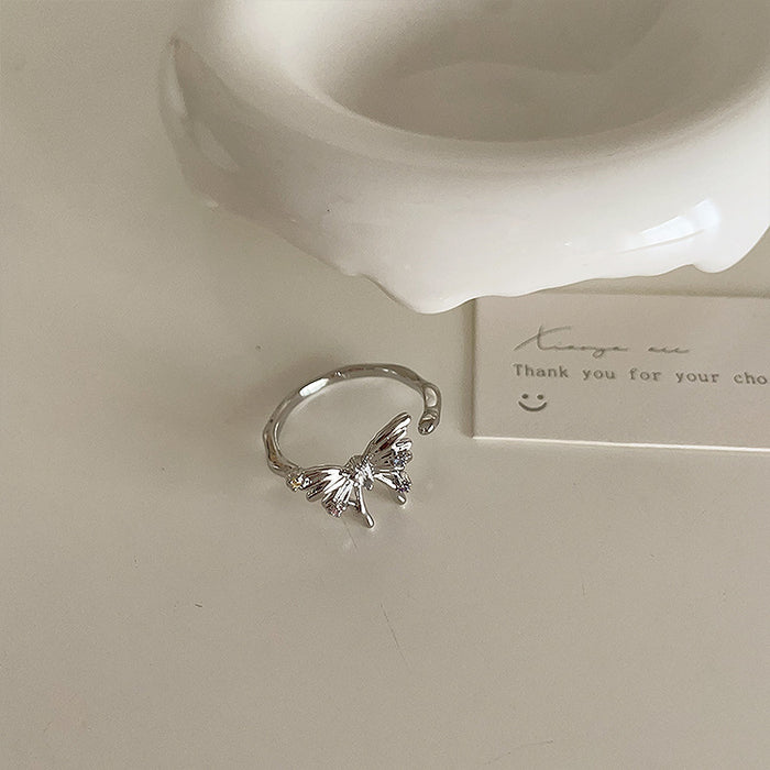 Wholesale Irregular three-dimensional butterfly opening ring, niche design, adjustable index finger ring, cold ring