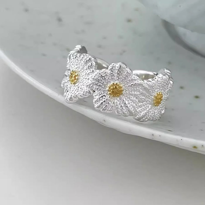 Wholesale Color blocking engraved ring with flowers, niche and versatile, simple and adjustable opening, high-end ring