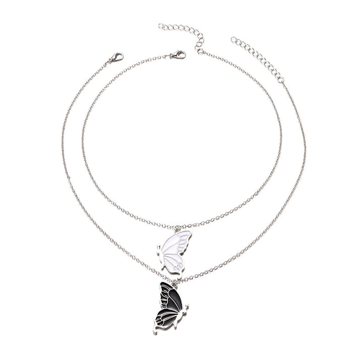 Wholesale Exaggerated jewelry, personalized butterfly pendant, fashionable and versatile alloy, couple layered necklace