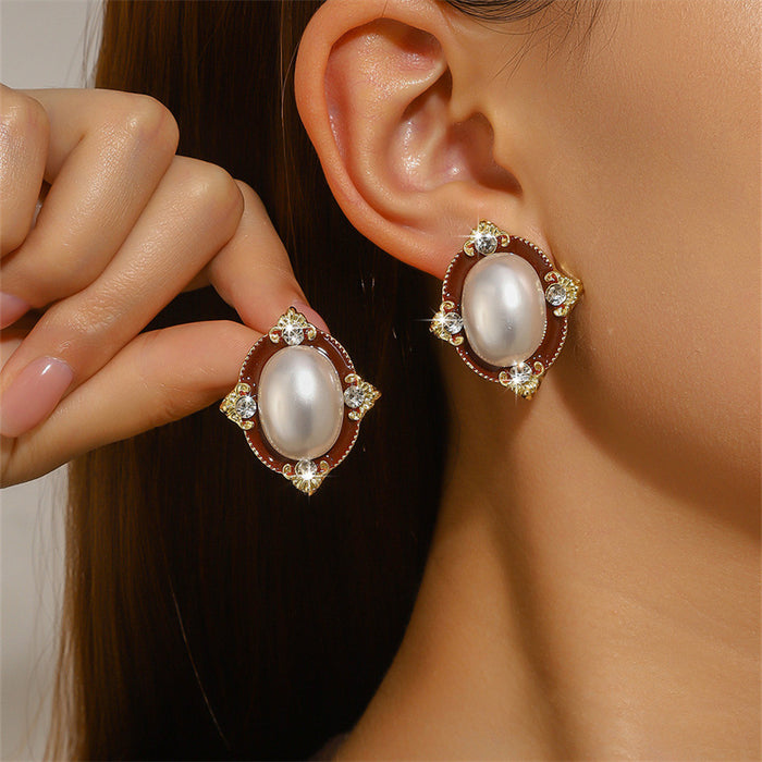 Wholesale Retro Palace Style Alloy Rhinestone Pearl Earrings MOQ≥2