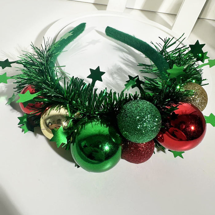 Wholesale Christmas Creative Design Ball Green Ribbon Atmosphere Party Headband JDC-HD-GuTe001