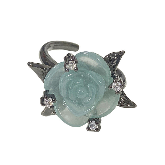 Wholesale Minimalist ice transparent blue rose ring with niche design, prickly butterfly, light luxury and personalized opening