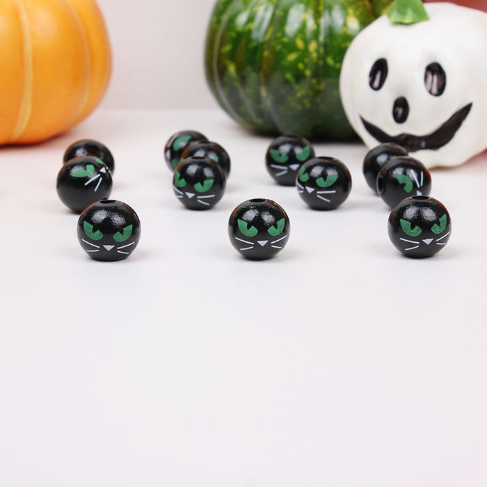 Wholesale 50PCS Halloween Cat Eyes BOO Colored Wooden Beads JDC-BDS-TianYue012