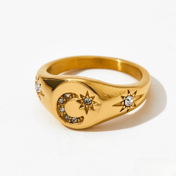 Wholesale Gold-Plated Stainless Steel Star and Moon Ring