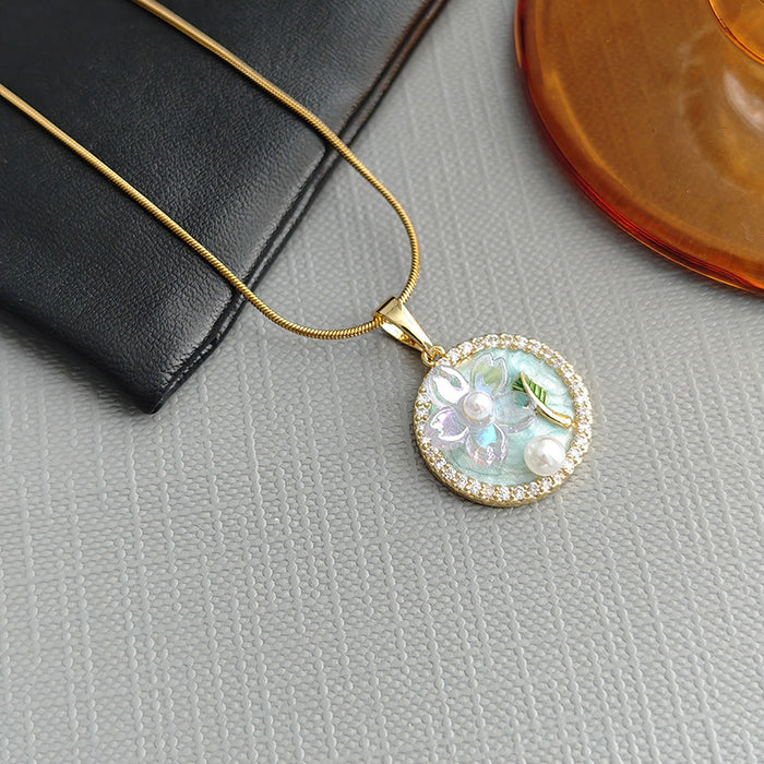 Wholesale New oil painting style titanium steel necklace with a light luxury and high-end feel, fashionable collarbone chain