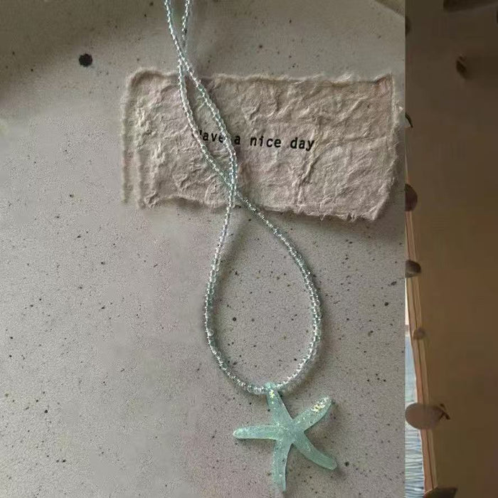 Wholesale Starfish Beaded Necklace Trendy Alloy Ball Chain Collarbone Necklace
