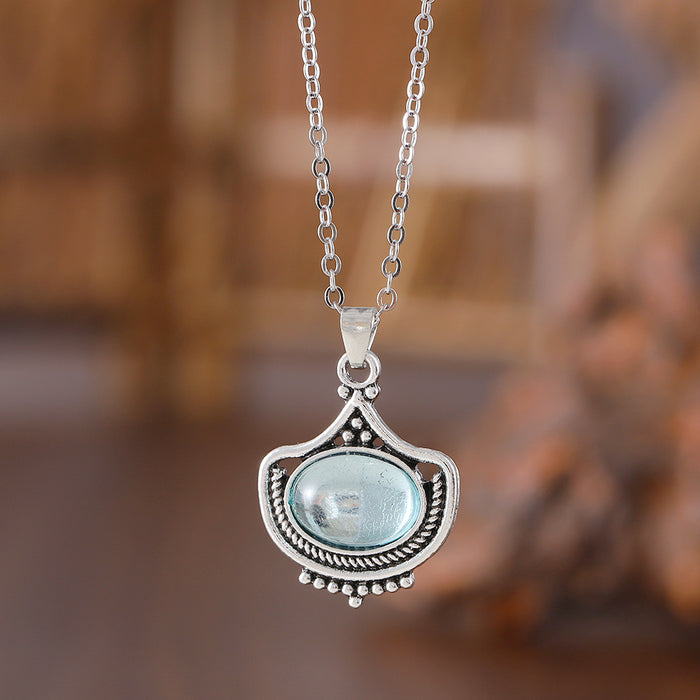 Wholesale Jewelry Retro Blue Oval Gemstone Pendant
