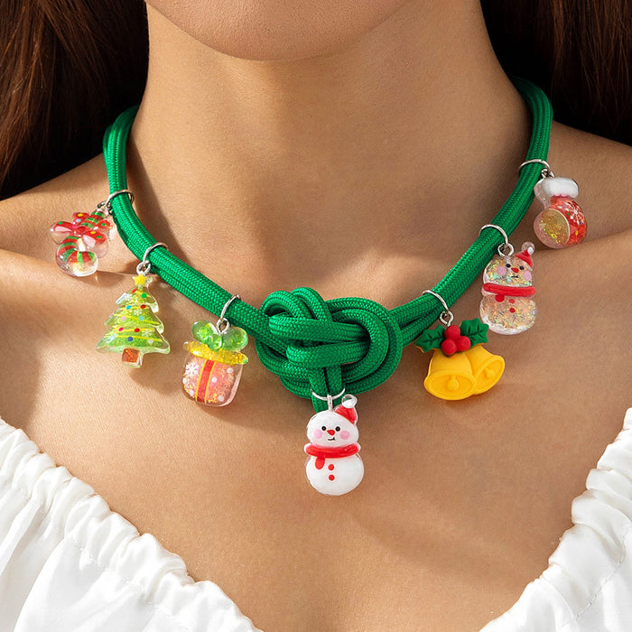 Wholesale Christmas Exaggerated Pendant Necklace Snowman Tree Resin Polyester Jewelry MOQ≥2