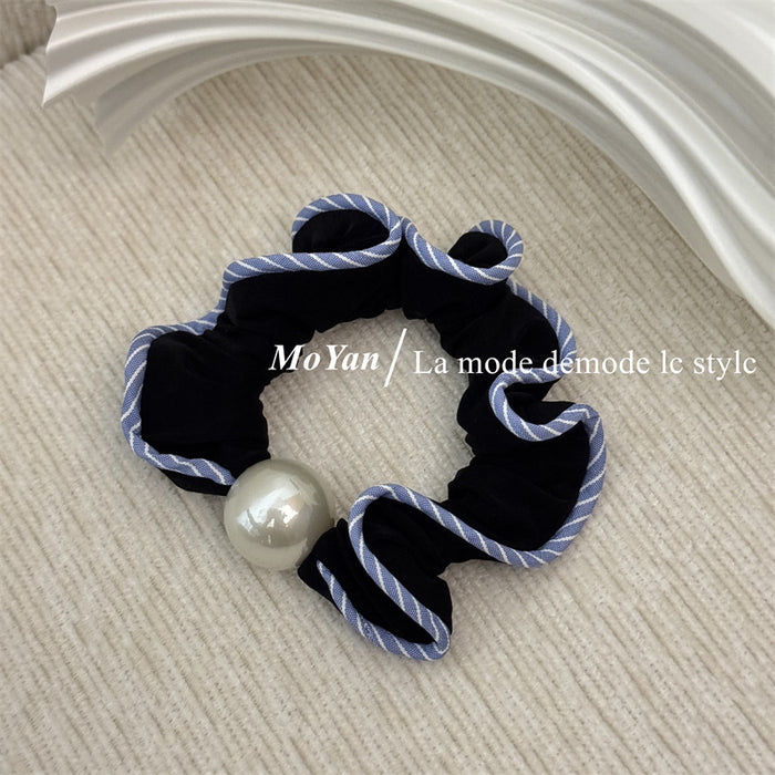 Wholesale Plaid Lace Scrunchie High-End Pearl Bun Hair Tie Ponytail Holder