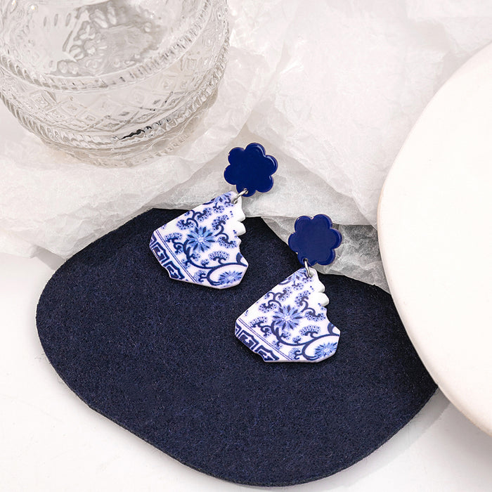 Wholesale Blue and White Porcelain Fragment Acrylic Earrings JDC-ES-MDD098