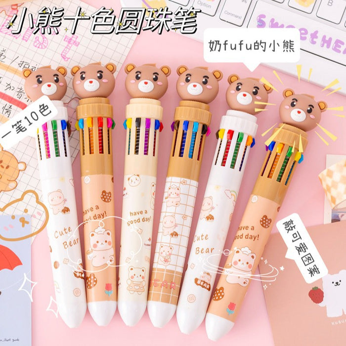 Wholesale Ballpoint pen cartoon milk fat cute bear creative multi-color hand account pen pressing color pen multi-color pen